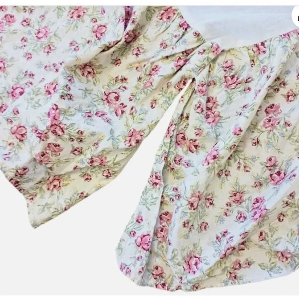 Eddie Bauer Bedskirt & Pillowcase FULL Beige Floral Rose Cotton Romantic Cottage